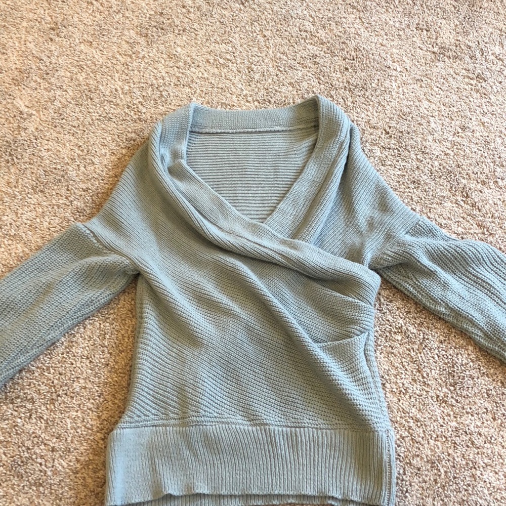 Gray chunky knit cable wrap sweater